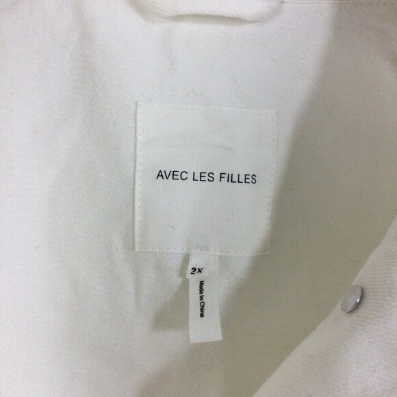 Avec Les Filles Ruffled Puff Sleeve Denim Jean Jacket White 2X NWT - Picture 3 of 13